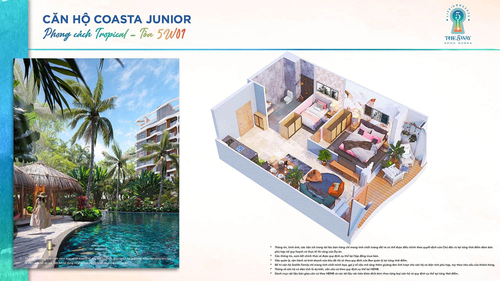 Layout bóc mái căn hộ Coasta Junior, Tòa 5W01 phong cách Tropical thuộc dự án The 5Way - Life Concepts.