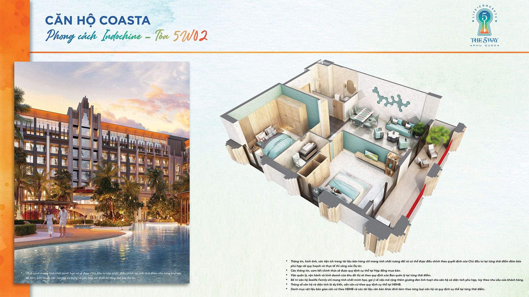 Layout bóc mái căn hộ Coasta, Tòa 5W02 phong cách Indochine thuộc dự án The 5Way - Life Concepts.