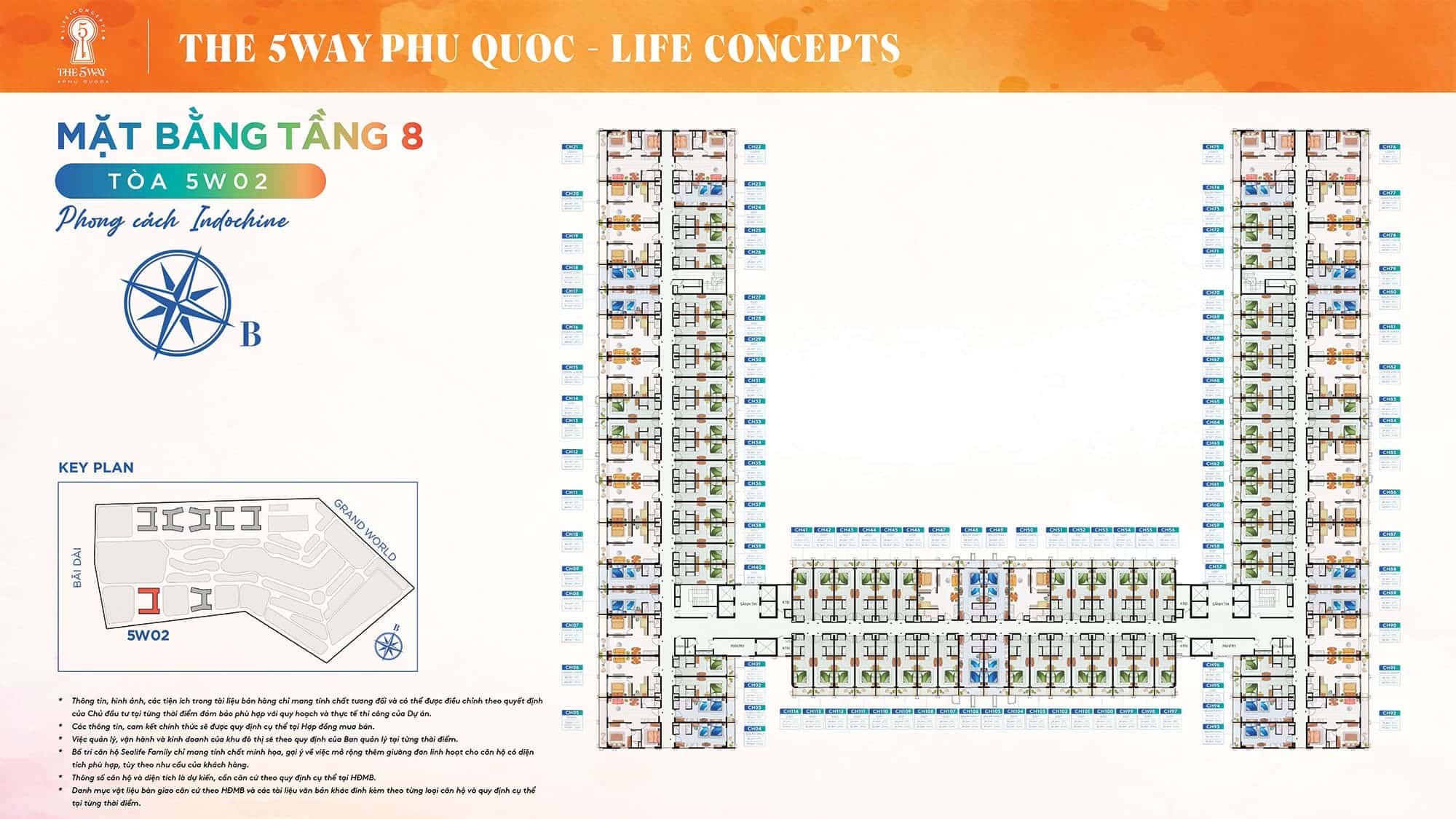 Mặt bằng Tầng 8, Tòa 5W02 phong cách Indochine thuộc dự án The 5Way - Life Concepts.