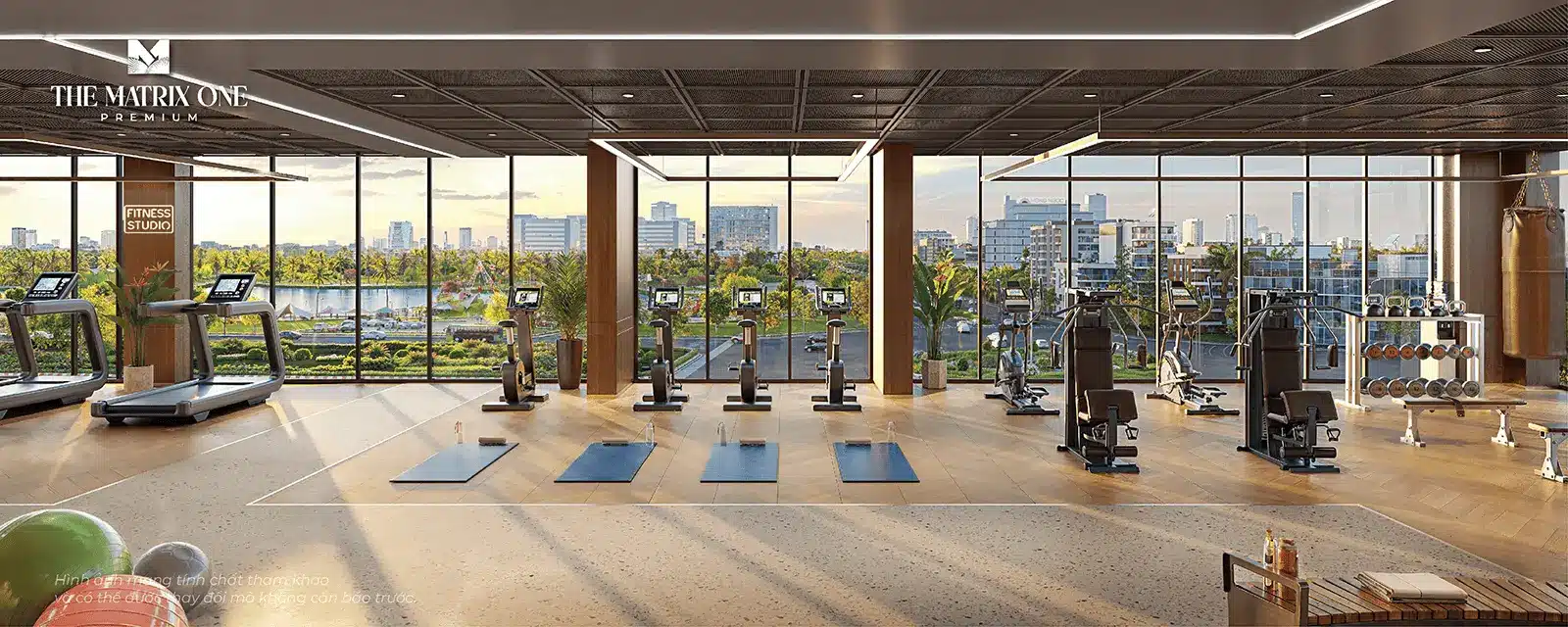 Không gian sống đẳng cấp tại The Matrix One Premium với phòng gym hiện đại và tầm nhìn tuyệt đẹp.