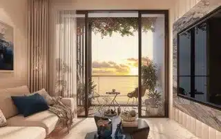 Không gian sống tại căn hộ Xanh Island Cát Bà mang lại cảm giác bình yên và sang trọng với tầm nhìn biển rất đẹp.