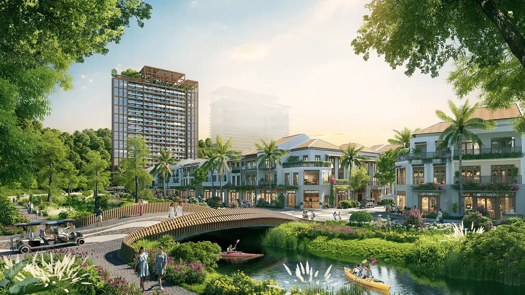Khu du lịch xanh hiện đại Xanh Island Cát Bà với cảnh quan thiên nhiên tuyệt đẹp và kiến trúc độc đáo.