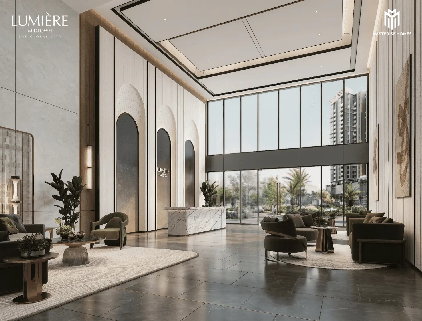 Sảnh đón khách sang trọng tại LUMIÈRE Midtown – Tâm điểm sống đẳng cấp giữa lòng The Global City.
