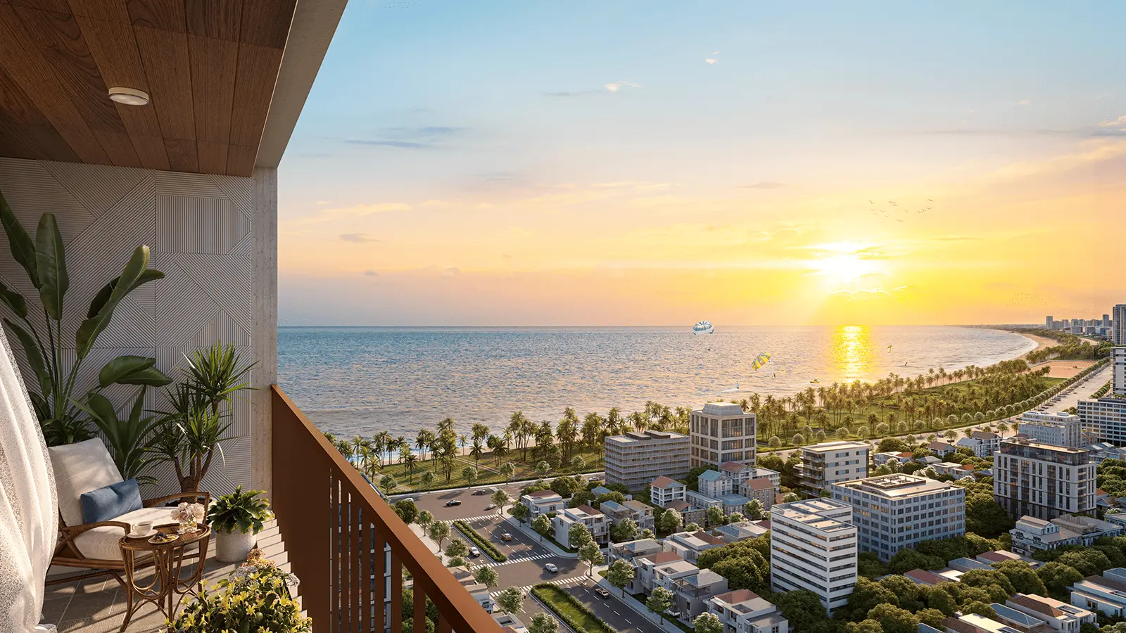 Tận hưởng bình minh tuyệt đẹp từ ban công Sun Costa Residences Đà Nẵng, vị trí “kim cương” bên biển Mỹ Khê.