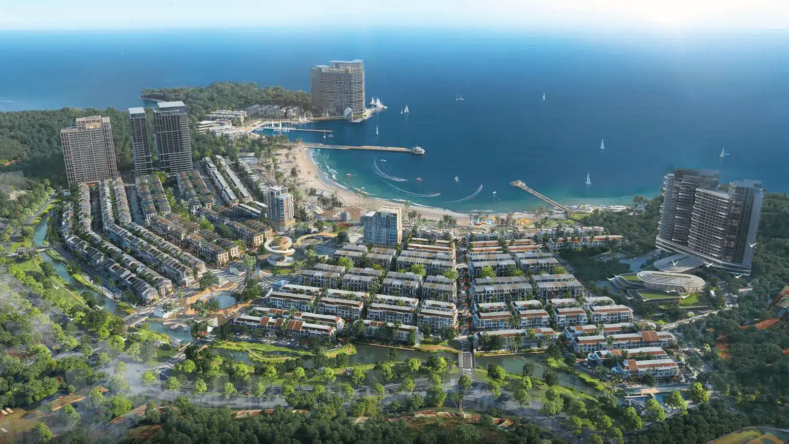 Toàn cảnh dự án Xanh Island Cát Bà với quy mô gần 50 ha tại Vịnh trung tâm Cát Bà.
