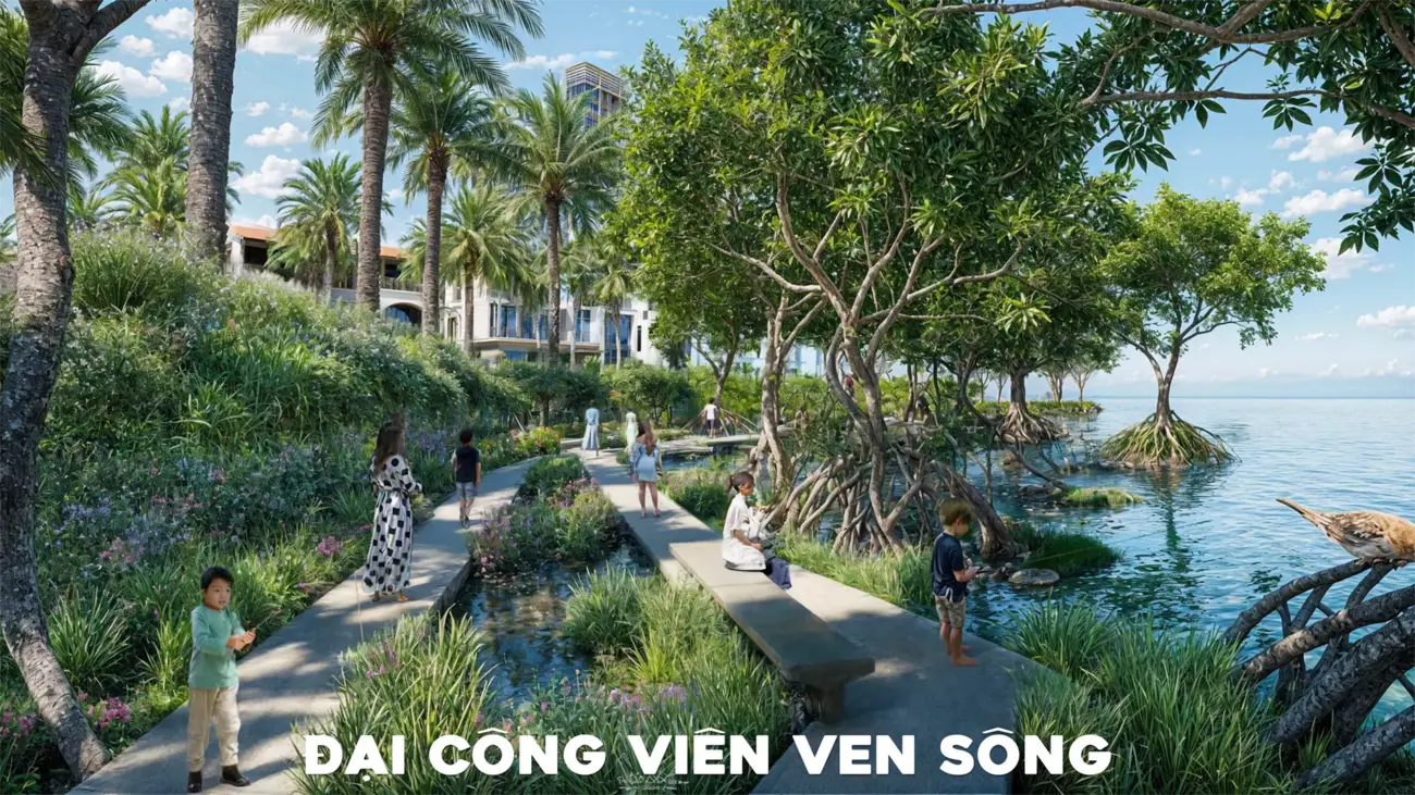Công viên ven sông – không gian xanh lý tưởng tại Charmora City, tạo nên vẻ đẹp và thư giãn tuyệt vời.